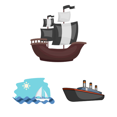 Vector design of yacht and ship sign. Collection of yacht and cruise stock symbol for web.のイラスト素材
