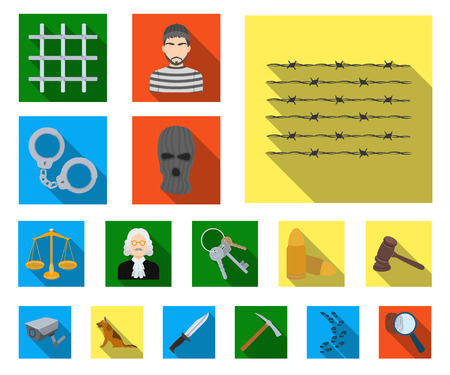Prison and the criminal flat icons in set collection for design.Prison and Attributes vector symbol stock illustration.のイラスト素材