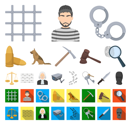 Prison and the criminal cartoon,flat icons in set collection for design.Prison and Attributes vector symbol stock illustration.のイラスト素材