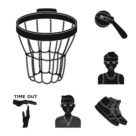 Basketball and attributes black icons in set collection for design.Basketball player and equipment bitmap symbol stock web illustration.の写真素材