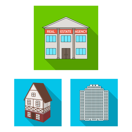 Isolated object of building and city icon. Collection of building and business stock vector illustration.のイラスト素材