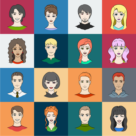Avatar and face cartoon icons in set collection for design. A person's appearance vector symbol stock illustration.のイラスト素材