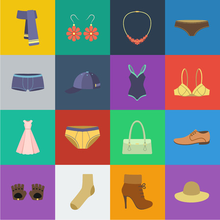 Clothes and accessories cartoon icons in set collection for design. Shoes and decoration vector symbol stock illustration.のイラスト素材