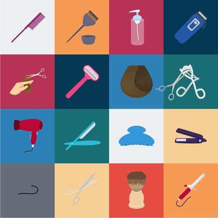 Hairdresser and tools cartoon icons in set collection for design.Profession hairdresser vector symbol stock web illustration.のイラスト素材