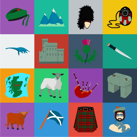 Country Scotland cartoon icons in set collection for design. Sightseeing, culture and tradition vector symbol stock web illustration.のイラスト素材