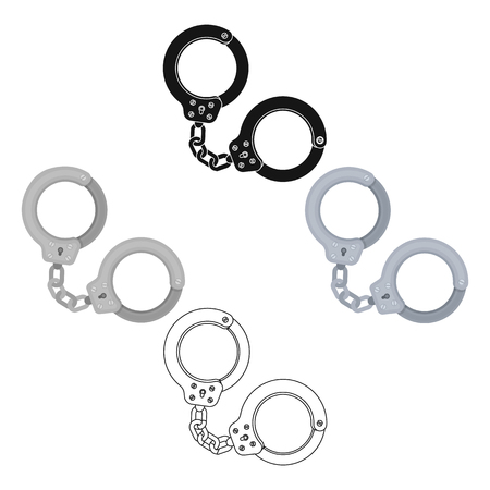 Metal handcuffs for detaining criminals. Outfit of a policeman.Prison single icon in cartoon style vector symbol stock illustration.のイラスト素材