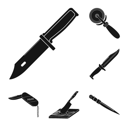 Vector illustration of knife and cut icon. Collection of knife and flat vector icon for stock.のイラスト素材