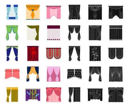 Different kinds of curtains cartoon,black icons in set collection for design. Curtains and lambrequins vector symbol stock web illustration.のイラスト素材