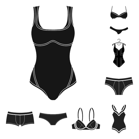 Vector illustration of bikini and fashion logo. Set of bikini and swimsuit stock symbol for web.のイラスト素材
