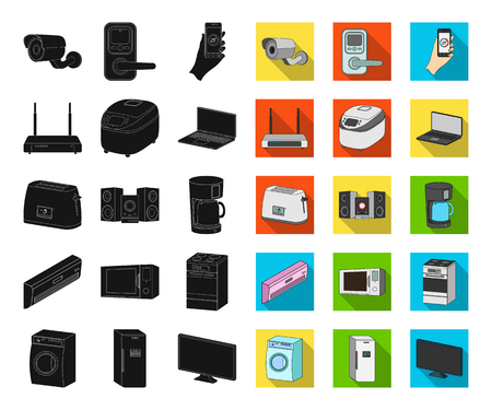Smart home appliances black,flat icons in set collection for design. Modern household appliances vector symbol stock illustration.のイラスト素材