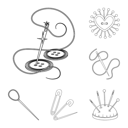 Vector illustration of pin and sewing sign. Collection of pin and sketch stock symbol for web.のイラスト素材