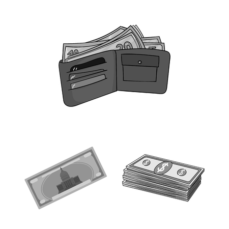 Vector illustration of cash and currency sign. Collection of cash and stack vector icon for stock.のイラスト素材