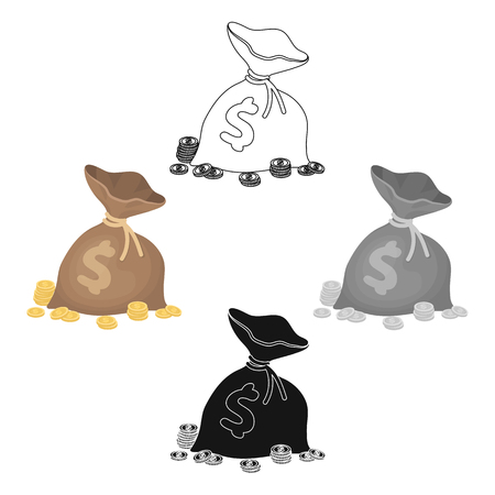 A brown bag with coins and dollars. Win in the casino.Kasino single icon in cartoon style vector symbol stock illustration.のイラスト素材