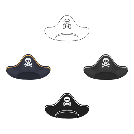 Pirate hat icon in cartoon style isolated on white background. Hats symbol stock vector illustration.のイラスト素材