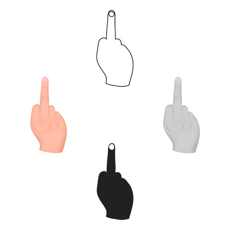 Middle finger icon in cartoon style isolated on white background. Hand gestures symbol stock vector illustration.のイラスト素材