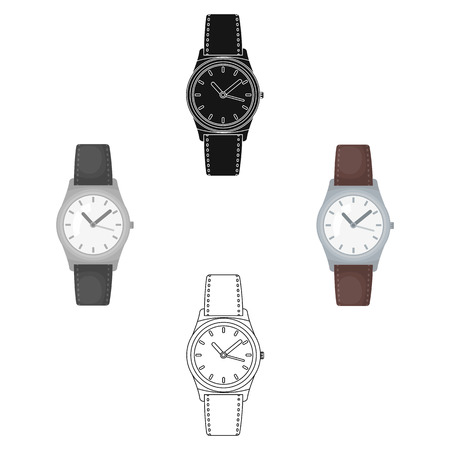 Classic wrist watch icon in cartoon design isolated on white background. Hipster style symbol stock vector illustration.のイラスト素材