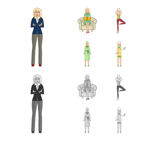 Vector illustration of posture and mood icon. Set of posture and female stock vector illustration.のイラスト素材