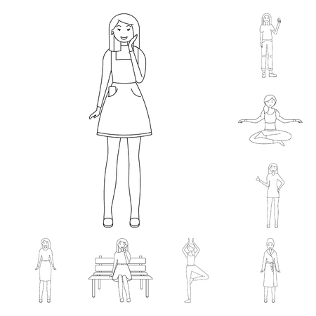 Isolated object of posture and mood sign. Set of posture and female vector icon for stock.のイラスト素材