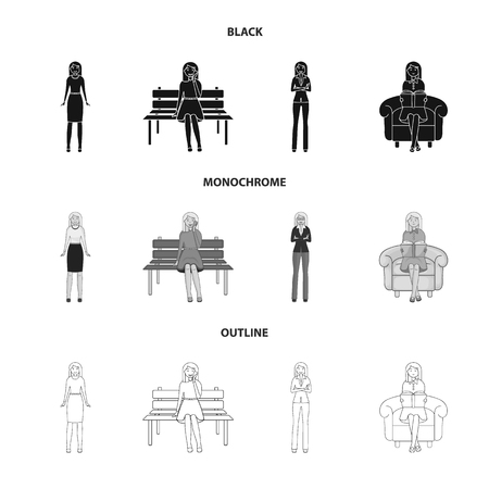 Vector illustration of posture and mood sign. Set of posture and female stock vector illustration.のイラスト素材