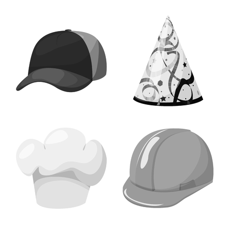 Vector illustration of hat and helmet symbol. Set of hat and profession stock vector illustration.のイラスト素材
