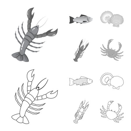 Vector illustration of fresh  and restaurant sign. Set of fresh  and marine   stock vector illustration.のイラスト素材