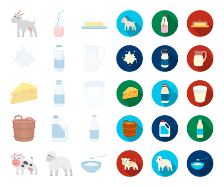 Milk product cartoon,flat icons in set collection for design.Milk and food vector symbol stock web illustration.のイラスト素材