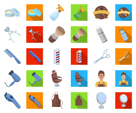 Barbershop and equipment cartoon,flat icons in set collection for design. Haircut and shave vector symbol stock web illustration.のイラスト素材
