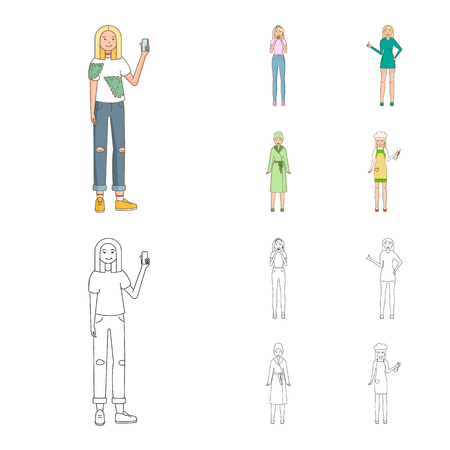 Vector design of posture and mood symbol. Set of posture and female vector icon for stock.のイラスト素材