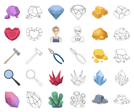 Precious Minerals cartoon,outline icons in set collection for design. Jeweler and Equipment vector symbol stock web illustration.のイラスト素材