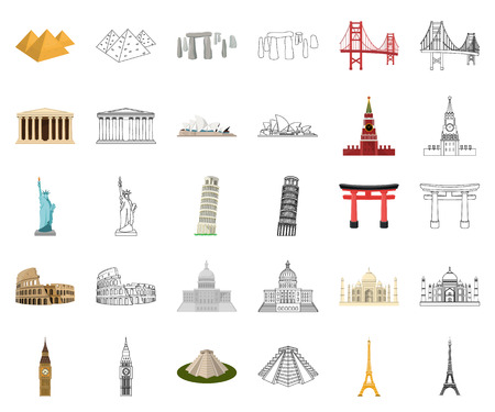 Sights of different countries cartoon icons in set collection for design. Famous building vector symbol stock web illustration.のイラスト素材