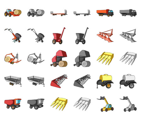 Agricultural machinery cartoon,monochrom icons in set collection for design. Equipment and device vector symbol stock web illustration.のイラスト素材