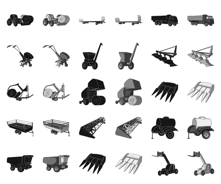 Agricultural machinery black,monochrome icons in set collection for design. Equipment and device vector symbol stock web illustration.のイラスト素材
