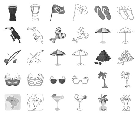 Country Brazil monochrome,outline icons in set collection for design. Travel and attractions Brazil vector symbol stock web illustration.のイラスト素材