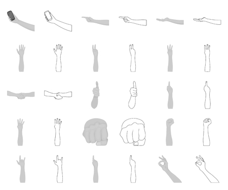 Gestures and their meaning monochrome,outline icons in set collection for design.Emotional part of communication vector symbol stock web illustration.のイラスト素材