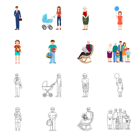 Isolated object of character and avatar  icon. Collection of character and portrait stock vector illustration.のイラスト素材