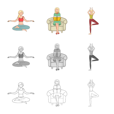 Vector illustration of posture and mood icon. Collection of posture and female vector icon for stock.のイラスト素材