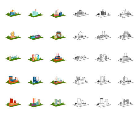 Factory and plant cartoon,outline icons in set collection for design. Production and enterprise vector isometric symbol stock web illustration.のイラスト素材