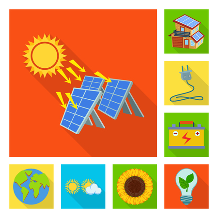 Vector illustration of Solar and panel symbol. Collection of Solar and green vector icon for stock.のイラスト素材