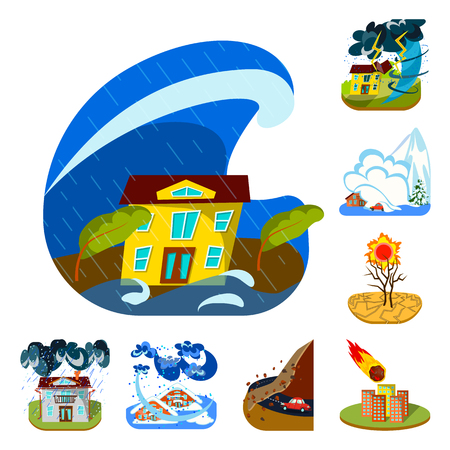 Vector illustration of cataclysm and disaster symbol. Set of cataclysm and apocalypse  stock vector illustration.のイラスト素材