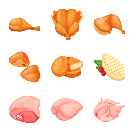 Isolated object of meat and raw icon. Collection of meat and grilled stock vector illustration.のイラスト素材