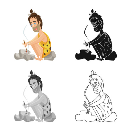 Isolated object of man  and caveman symbol. Set of man  and stone   vector icon for stock.のイラスト素材