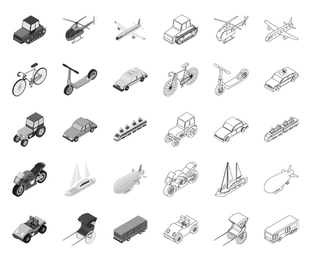 Different types of transport mono,outline icons in set collection for design. Car and ship isometric vector symbol stock web illustration.のイラスト素材