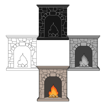 Fire, warmth and comfort. Fireplace single icon in cartoon,black style vector symbol stock illustration web.のイラスト素材