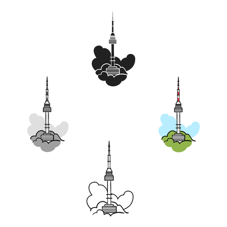 Seoul tower icon in cartoon,black style isolated on white background. South Korea symbol stock vector illustration.のイラスト素材