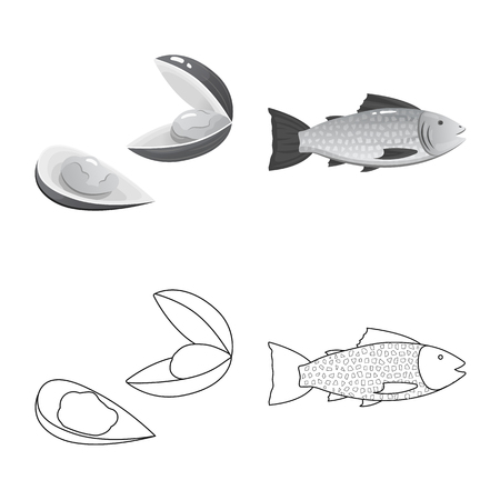 Isolated object of fresh  and restaurant icon. Set of fresh  and marine   vector icon for stock.のイラスト素材