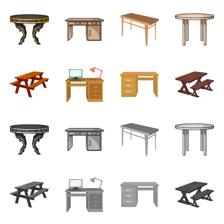 Isolated object of table and wooden sign. Set of table and desk stock symbol for web.のイラスト素材