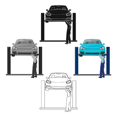 Car on the lift single icon in cartoon,black,outline,black style for design.Car maintenance station vector symbol stock illustration .のイラスト素材