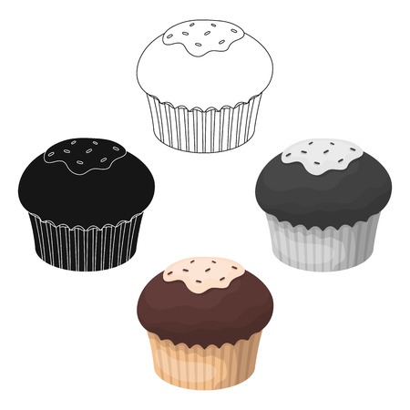 Chocolate cupcake icon in cartoon,black design isolated on white background. Chocolate desserts symbol stock vector illustration.のイラスト素材