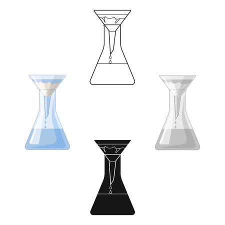 Filtration of water solution in a conical flask icon in cartoon,black design isolated on white background. Water filtration system symbol stock vector illustration.のイラスト素材