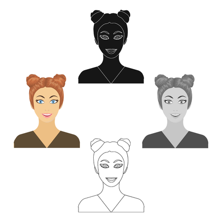 The face of a woman with a hairdo. Face and appearance single icon in cartoon,black style vector symbol stock illustration .のイラスト素材